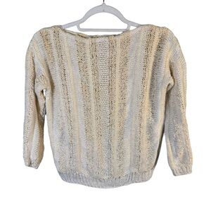 Elegant Cream Handmade Knit Women's Sweater Size XS Boho Cottagecore Neutral
